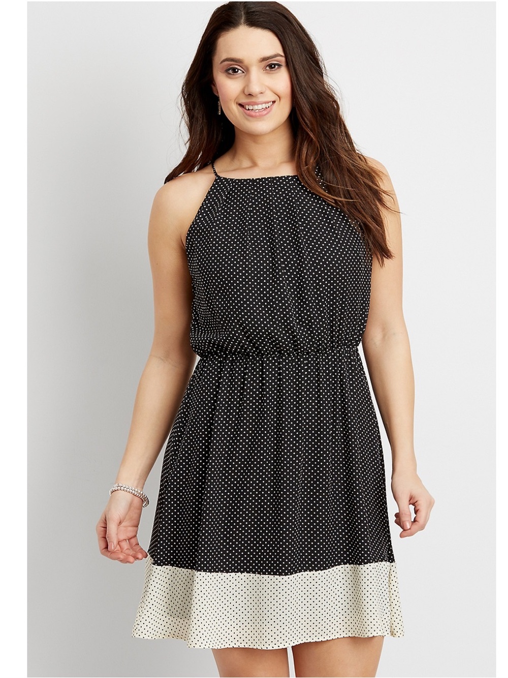 Maurices Black & White Polka Dot Halter Style Casual Summer Mini Dress
